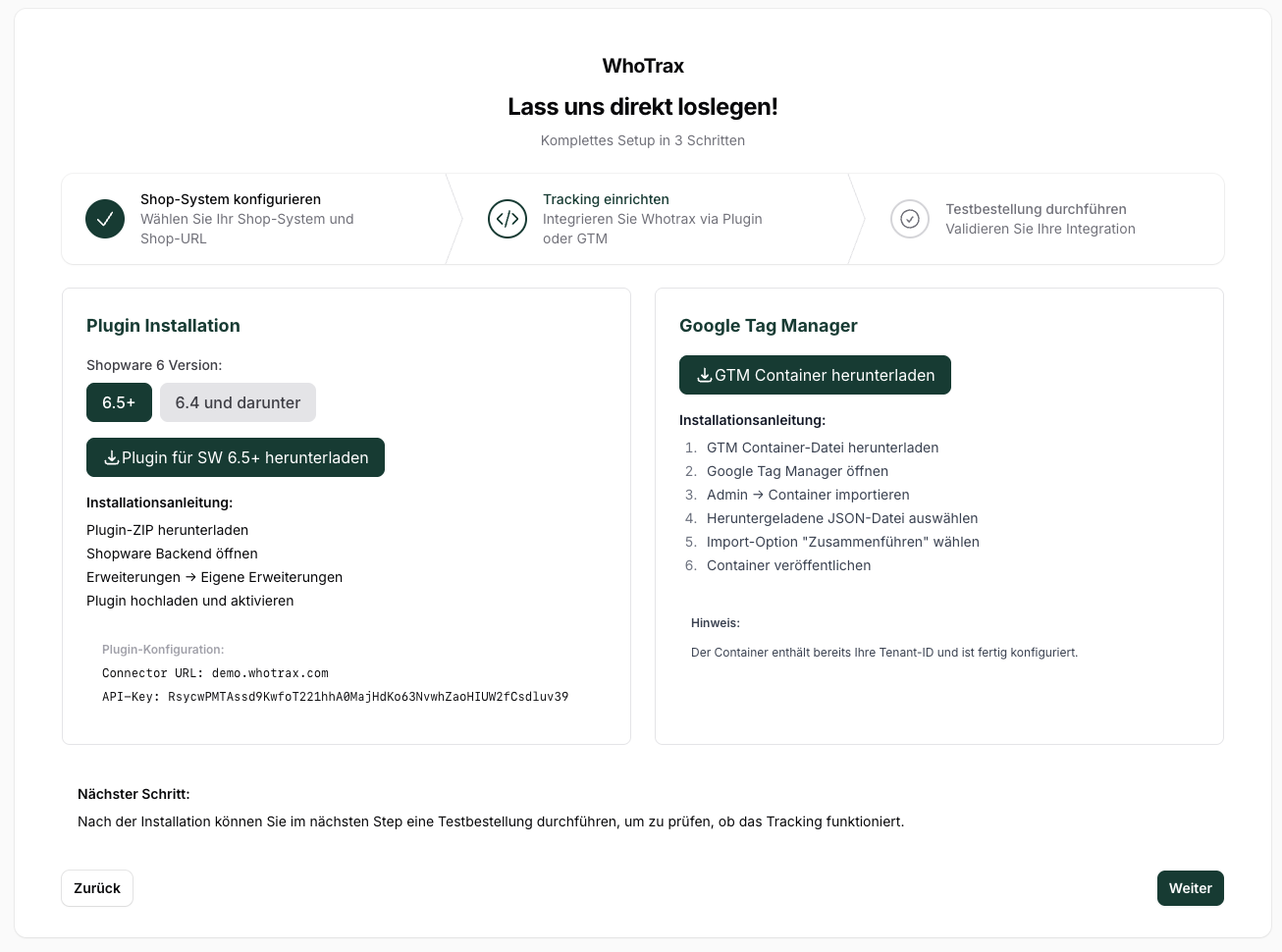 Onboarding Schritt 2: Tracking-Integration