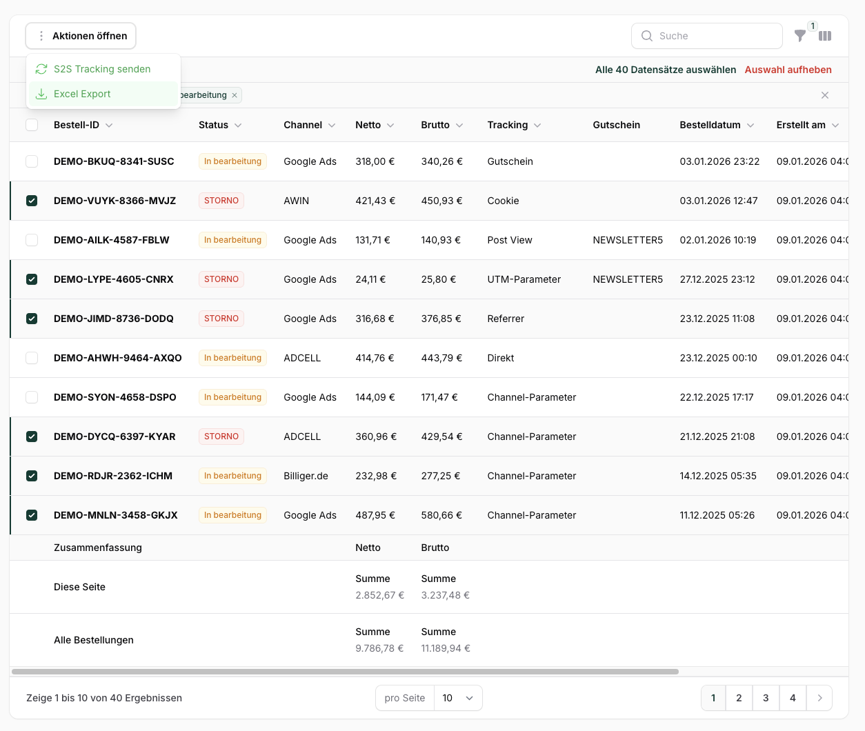 Transaktionen Export