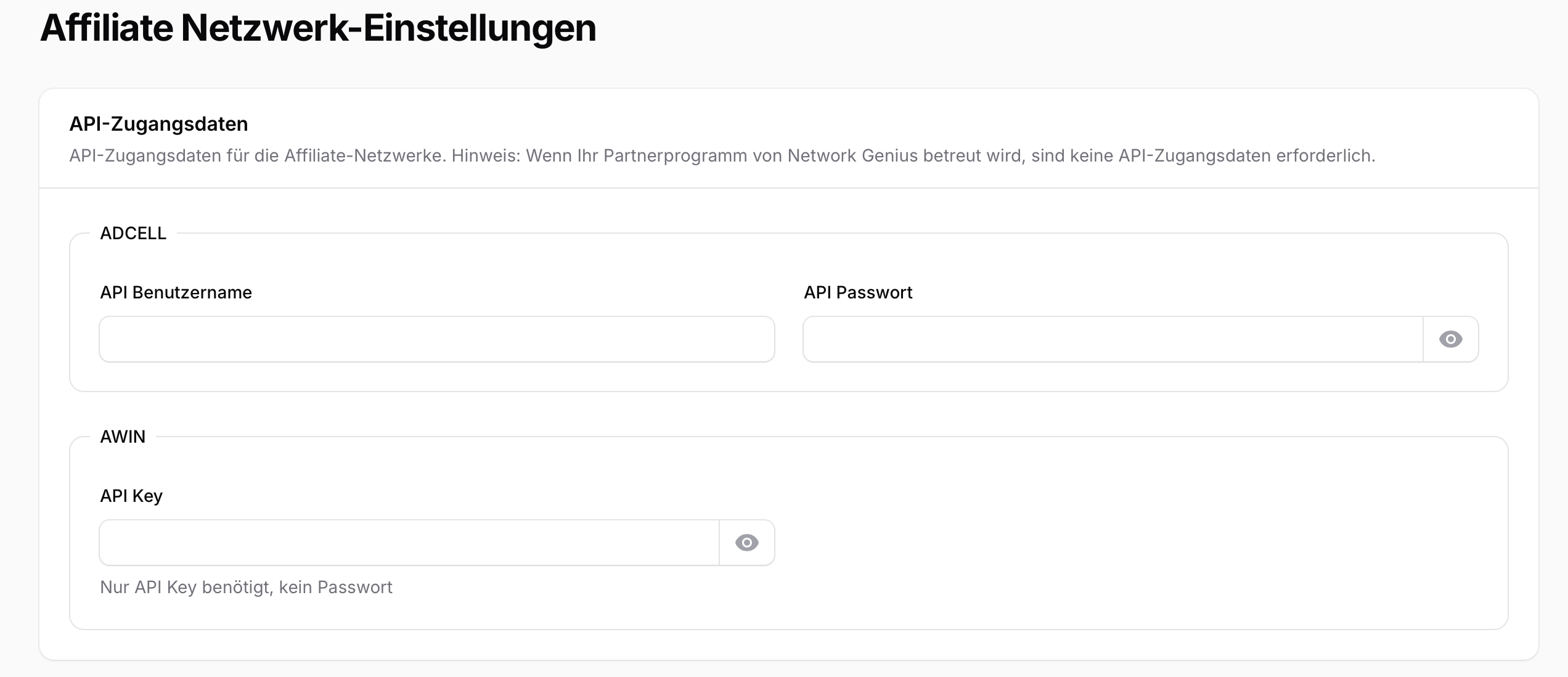 ADCELL API-Zugangsdaten